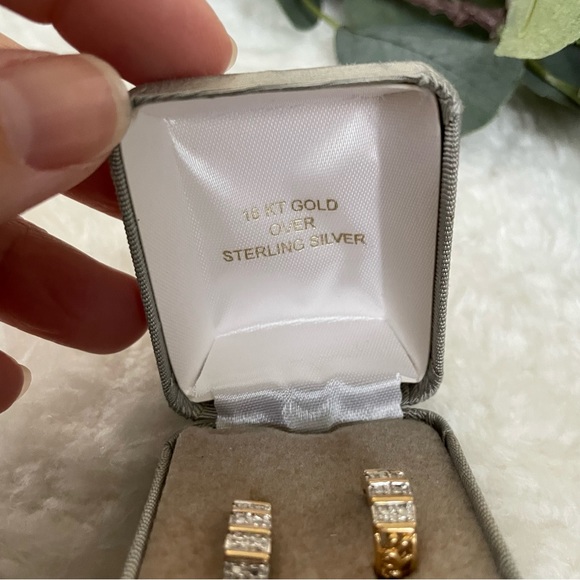 Diamond Accent 18 kt Yellow Gold Over Sterling Silver Pierced Earrings - Picture 3 of 11